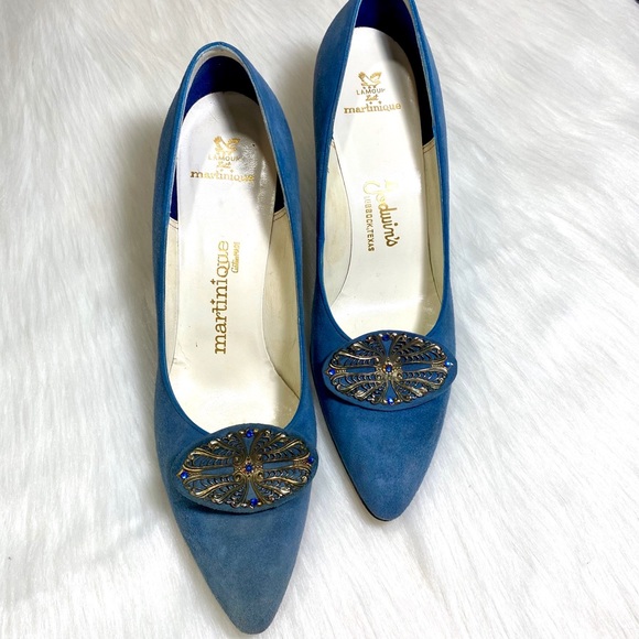 Vintage Shoes - Vintage Victorian Pumps Embellished Blue Heels